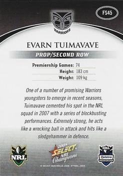 2008 Select NRL Champions - Gold Foil Signatures #FS45 Evarn Tuimavave Back